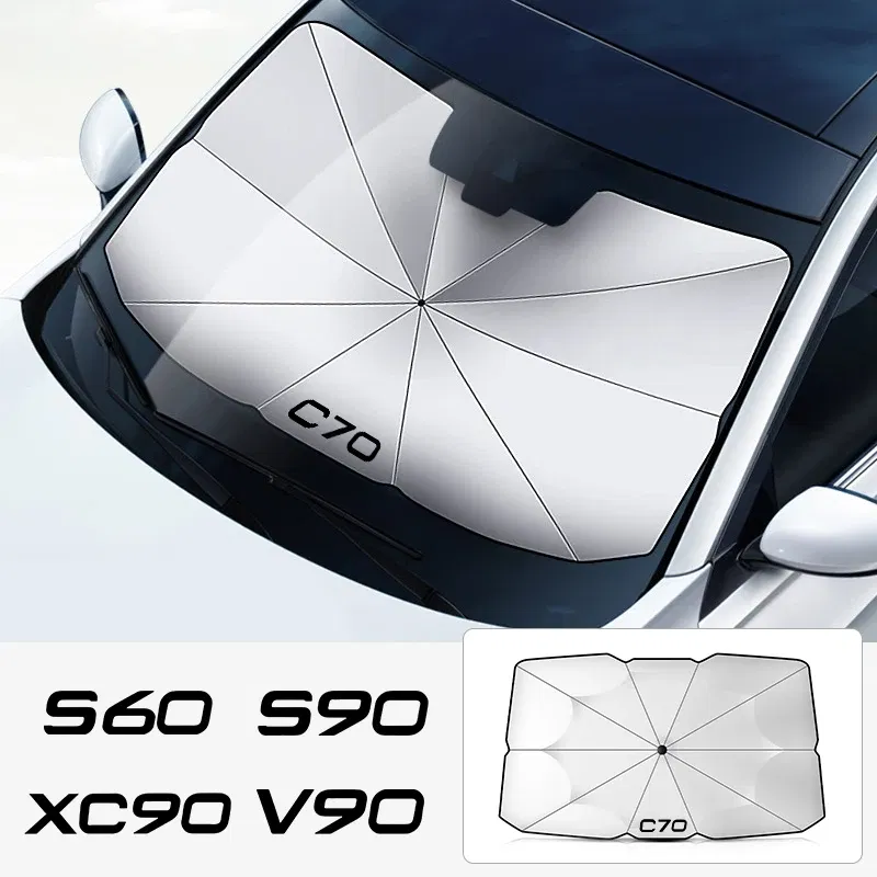 Color: WHITE - Car Front Shading Car Windshield Sunshade Umbrella For Volvo XC90 XC60 C30 T6 S60 C70 XC40 V40 XC70 V60 V50 S80 S40 AWD V90 S90