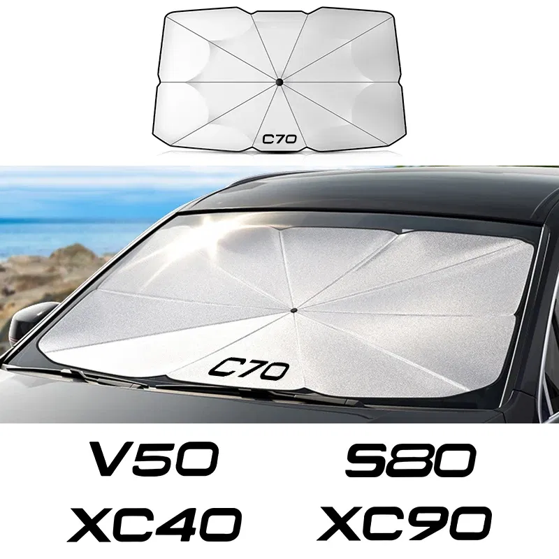 Color: WHITE - Car Front Shading Car Windshield Sunshade Umbrella For Volvo XC90 XC60 C30 T6 S60 C70 XC40 V40 XC70 V60 V50 S80 S40 AWD V90 S90