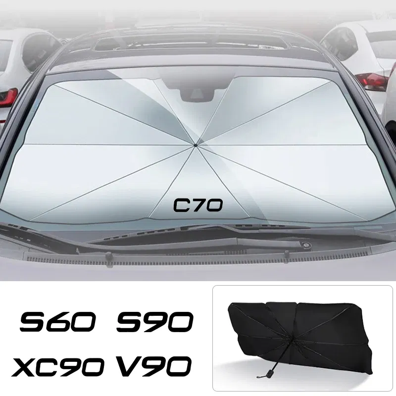 Color: WHITE - Car Front Shading Car Windshield Sunshade Umbrella For Volvo XC90 XC60 C30 T6 S60 C70 XC40 V40 XC70 V60 V50 S80 S40 AWD V90 S90