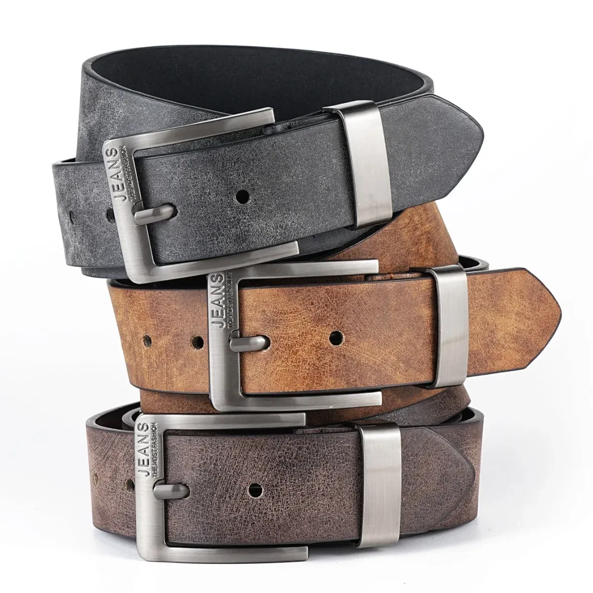 Color: black, Belt Length: 120cm - 1pcs men's multi-color PU needle buckle belt suitable for leisure business gifts