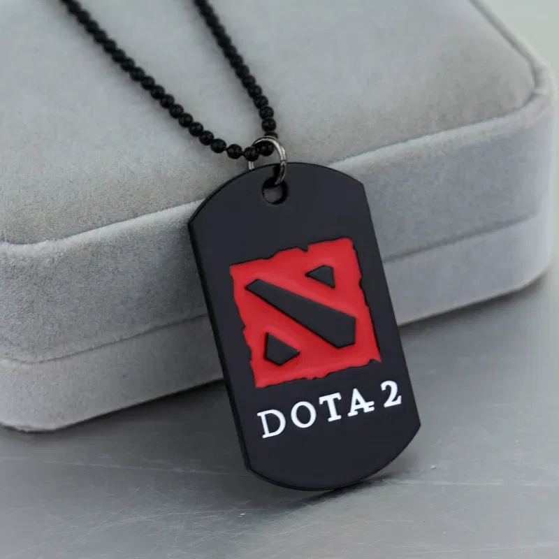 Popular Online Game DOTA 2 Necklace Black Enamel Beads Chain And Red Logo Metal Pendant Men's Fashion Necklace Jewelry Gifts