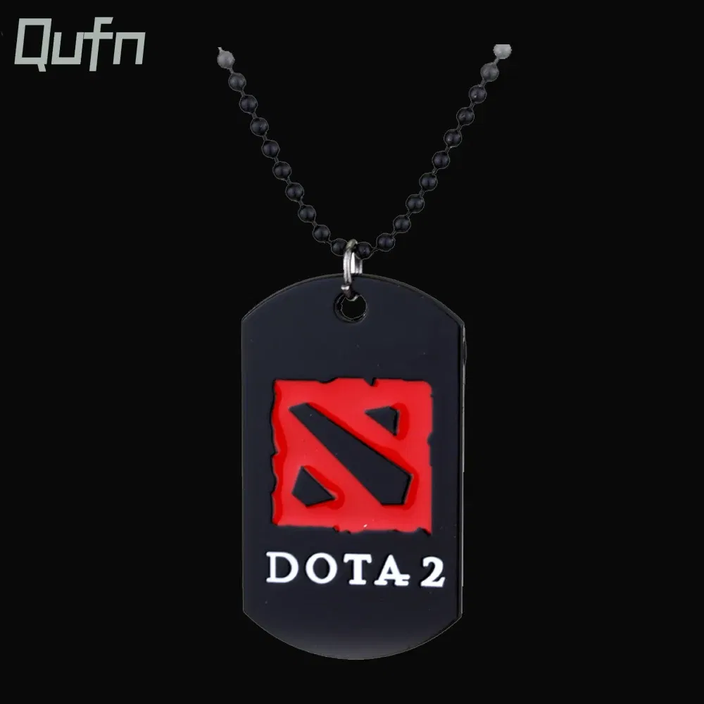 Popular Online Game DOTA 2 Necklace Black Enamel Beads Chain And Red Logo Metal Pendant Men's Fashion Necklace Jewelry Gifts