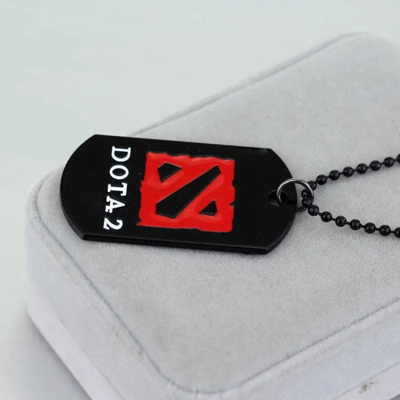 Popular Online Game DOTA 2 Necklace Black Enamel Beads Chain And Red Logo Metal Pendant Men's Fashion Necklace Jewelry Gifts