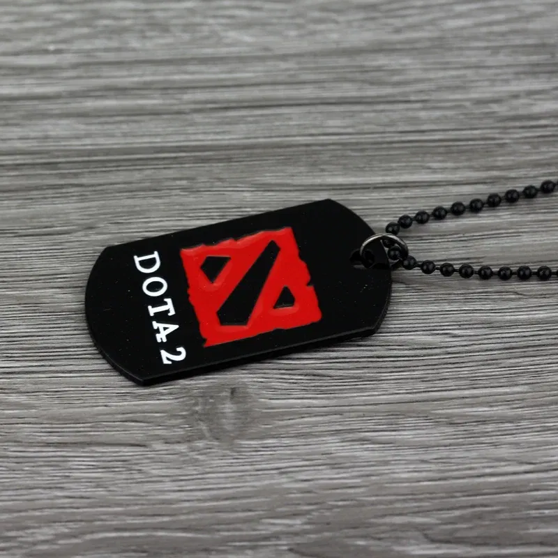 Popular Online Game DOTA 2 Necklace Black Enamel Beads Chain And Red Logo Metal Pendant Men's Fashion Necklace Jewelry Gifts