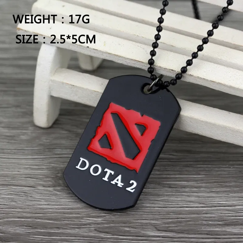Popular Online Game DOTA 2 Necklace Black Enamel Beads Chain And Red Logo Metal Pendant Men's Fashion Necklace Jewelry Gifts