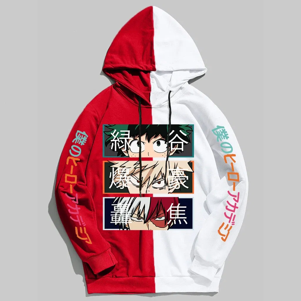 Color: Blue, Size: S - 2022 New Anime My Hero Academia Hoodies Men Pullover Hiphop Hooded Sweatshirt Patchwork Women Streetwear Long Sleeve Unisex Tops