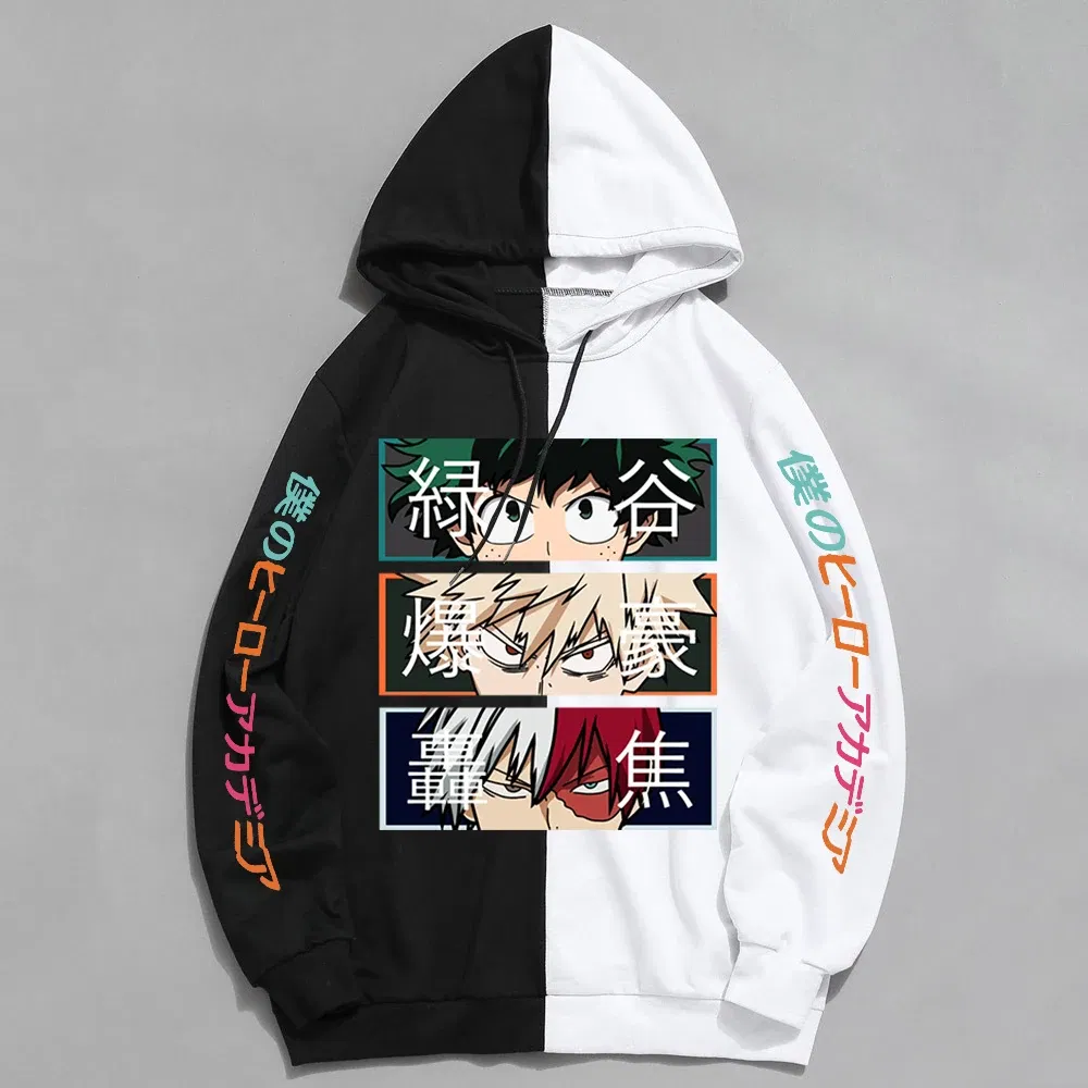 Color: Blue, Size: S - 2022 New Anime My Hero Academia Hoodies Men Pullover Hiphop Hooded Sweatshirt Patchwork Women Streetwear Long Sleeve Unisex Tops