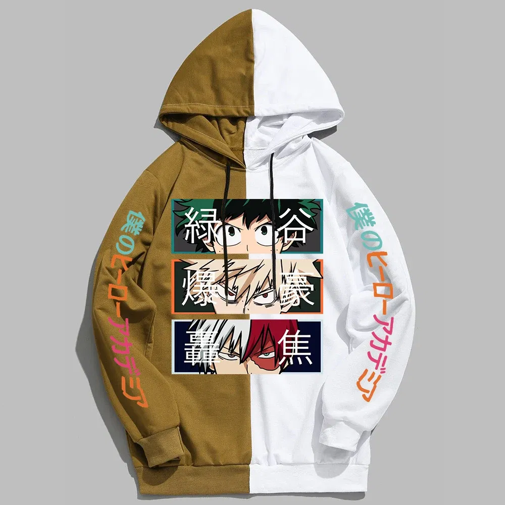 Color: Blue, Size: S - 2022 New Anime My Hero Academia Hoodies Men Pullover Hiphop Hooded Sweatshirt Patchwork Women Streetwear Long Sleeve Unisex Tops