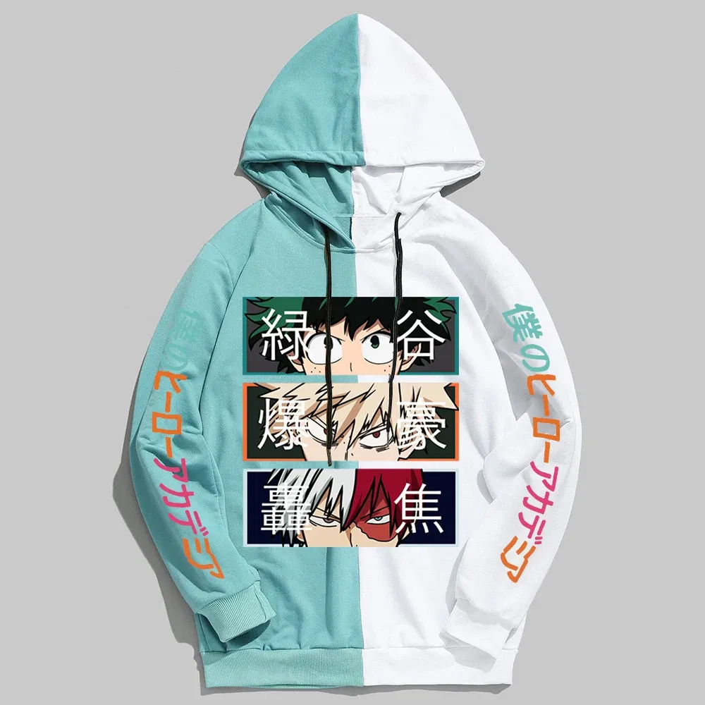 Color: Blue, Size: S - 2022 New Anime My Hero Academia Hoodies Men Pullover Hiphop Hooded Sweatshirt Patchwork Women Streetwear Long Sleeve Unisex Tops
