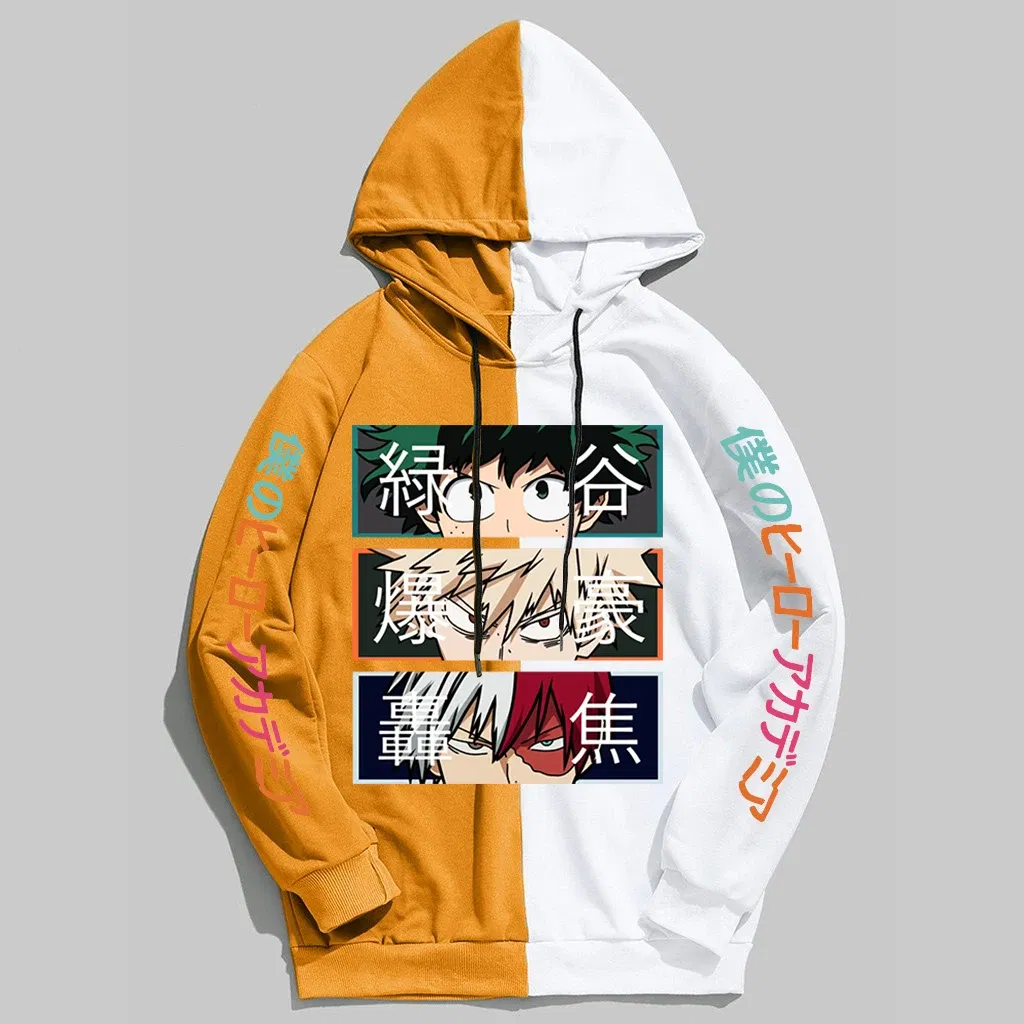 Color: Blue, Size: S - 2022 New Anime My Hero Academia Hoodies Men Pullover Hiphop Hooded Sweatshirt Patchwork Women Streetwear Long Sleeve Unisex Tops