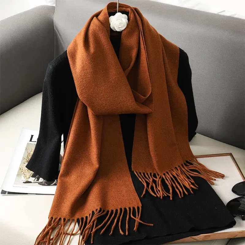 Color: DEEP BLUE - New 62 Color Winter Scarf For Women Long Warm Cashmere Scarves Hijab Solid Lady Shawl Wrap Female Pashmina Bandana Head Scarfs