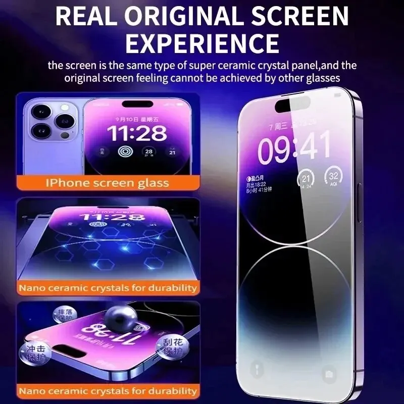 Bundle: Bundle9, Material: High Definition - 2pcs New 8K Oleophobic Coating Dust Free Installation Screen Protector For iPhone 15 13 11 12 14 Pro Max Mini 15 Plus Mini Glass