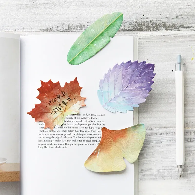Color: WHITE - Various Leaves Collection Self-Adhesive N Times Memo Pad Sticky Notes Bookmark Stationery Office School supplies