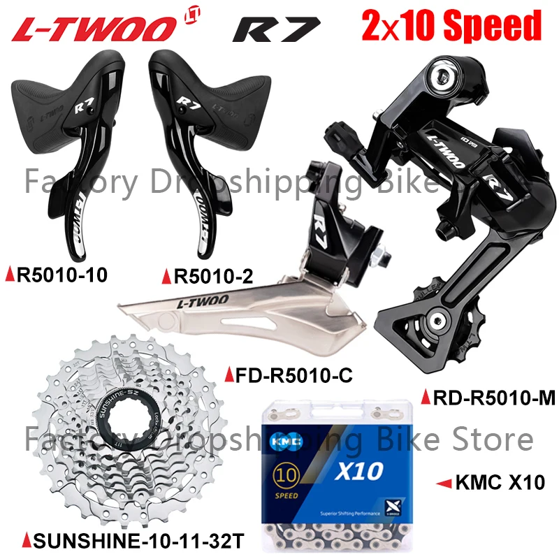 Color: WHITE - LTWOO R7 Road Bike 2X10 Speed Derailleur Groupset Compatible Shimano SUNSHINE 25T 28T 32T Cassette X10 Chains Bicycle Parts