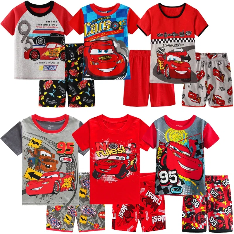 Color: Pink, Kid Size: 6T - New Summer Kids Pyjamas Children Sleepwear Baby Set Boys Girls Cars Short sleeved Pijamas Cotton Nightwear Clothes Pajamas Sets