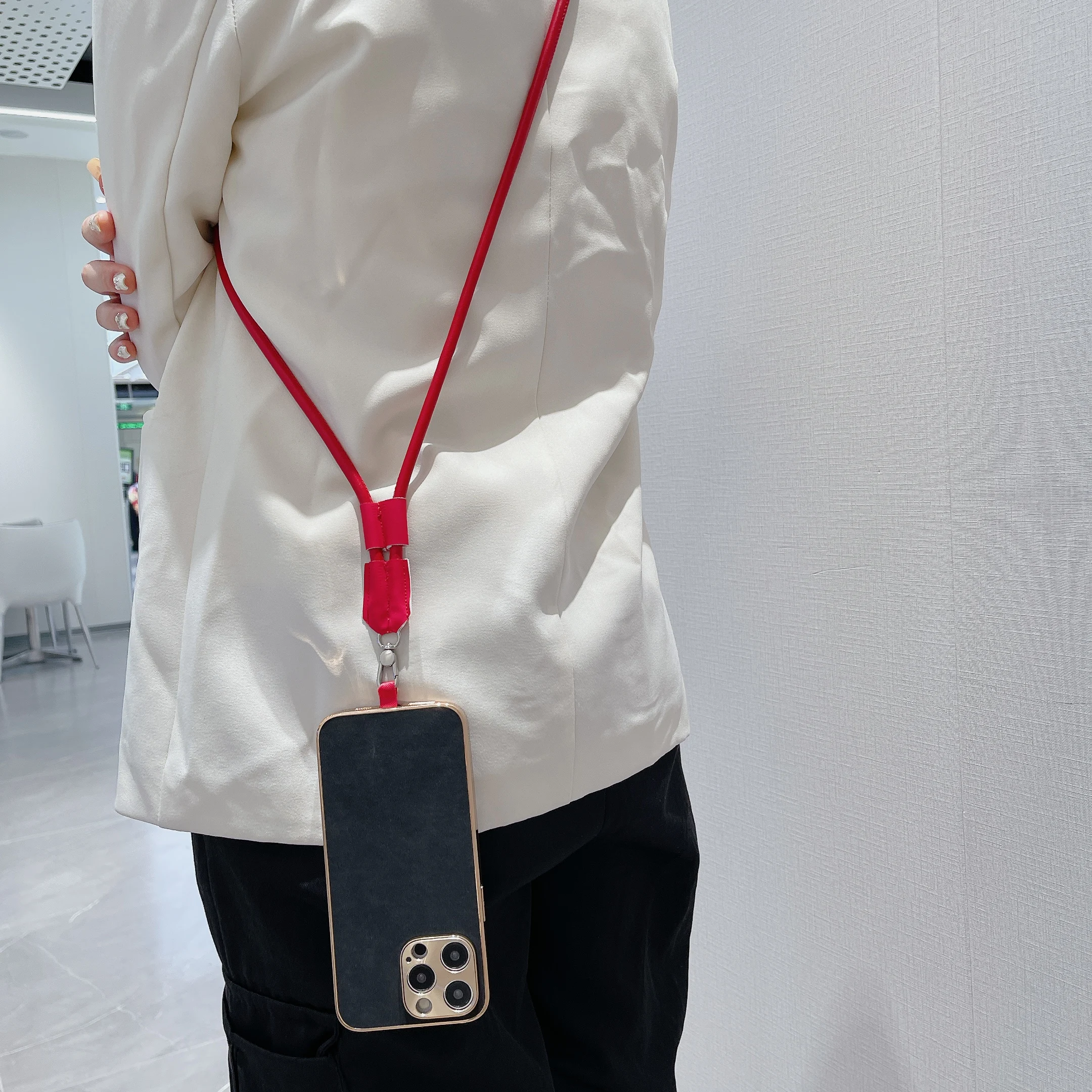 Color: Yellow / Gold, Material: Nylon / Spandex, Ships From: CHINA - 120 cm Long Crossbody Phone Lanyard Leather Pickup Chain Women's Long Neck Shoulder Strap Phone Case Universal Anti Loss Lanyard
