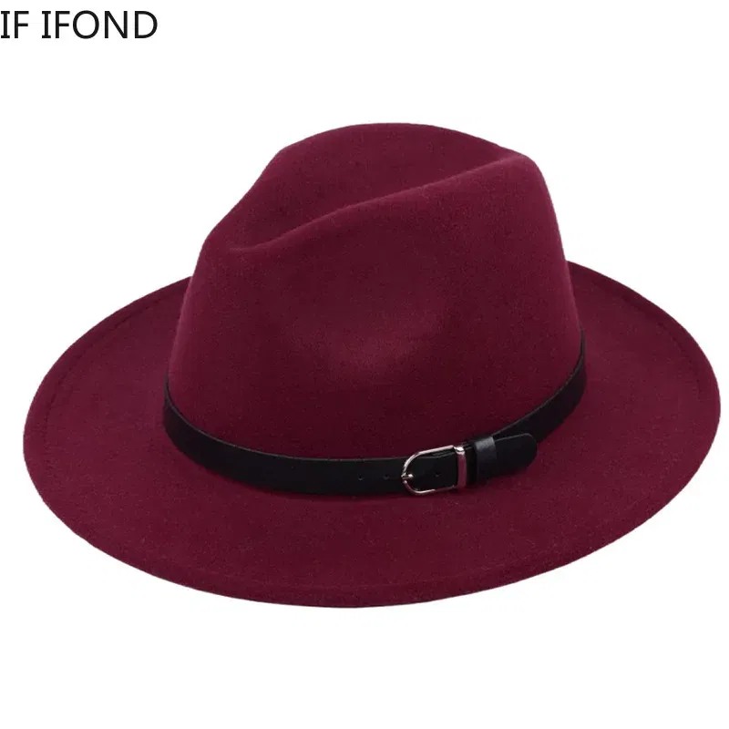 Color: Silver, Size: M - Classic British Fedora Hat Men Women Imitation Woolen Winter Felt Hats Fashion Jazz Hat Chapeau Wholesale