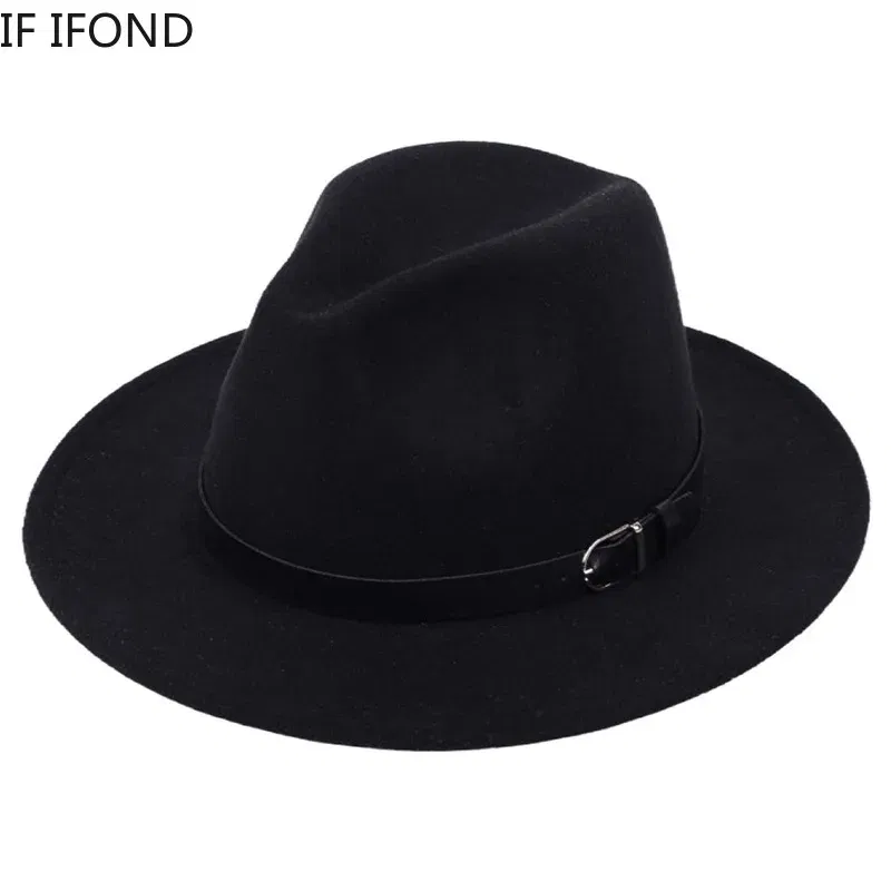 Color: Silver, Size: M - Classic British Fedora Hat Men Women Imitation Woolen Winter Felt Hats Fashion Jazz Hat Chapeau Wholesale
