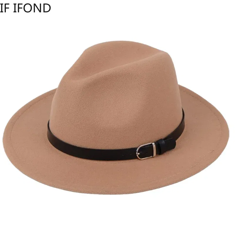 Color: Silver, Size: M - Classic British Fedora Hat Men Women Imitation Woolen Winter Felt Hats Fashion Jazz Hat Chapeau Wholesale