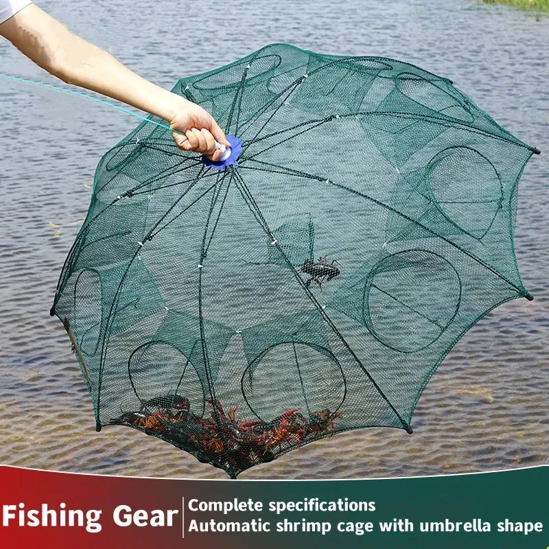 Color: WHITE - Cyrusher Umbrella Net Shrimp Cage Fishing Net Fish Protection Automatic Folding Fish Net Moving Kite Fishing Net Hand Cast Net