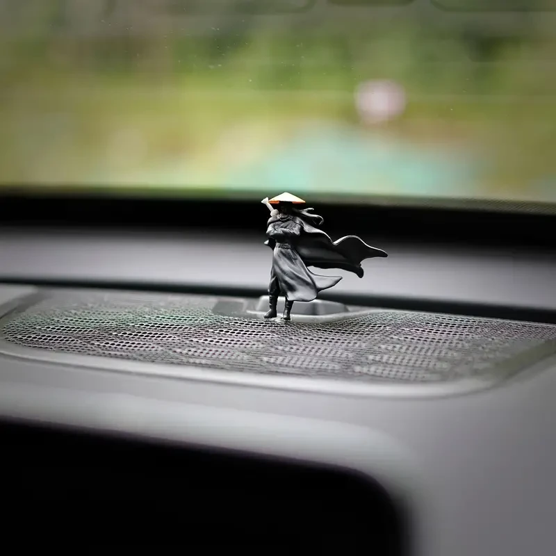 2pcs Ancient Chinese Warrior Car Decorations - Dashboard & Rearview Mirror Set