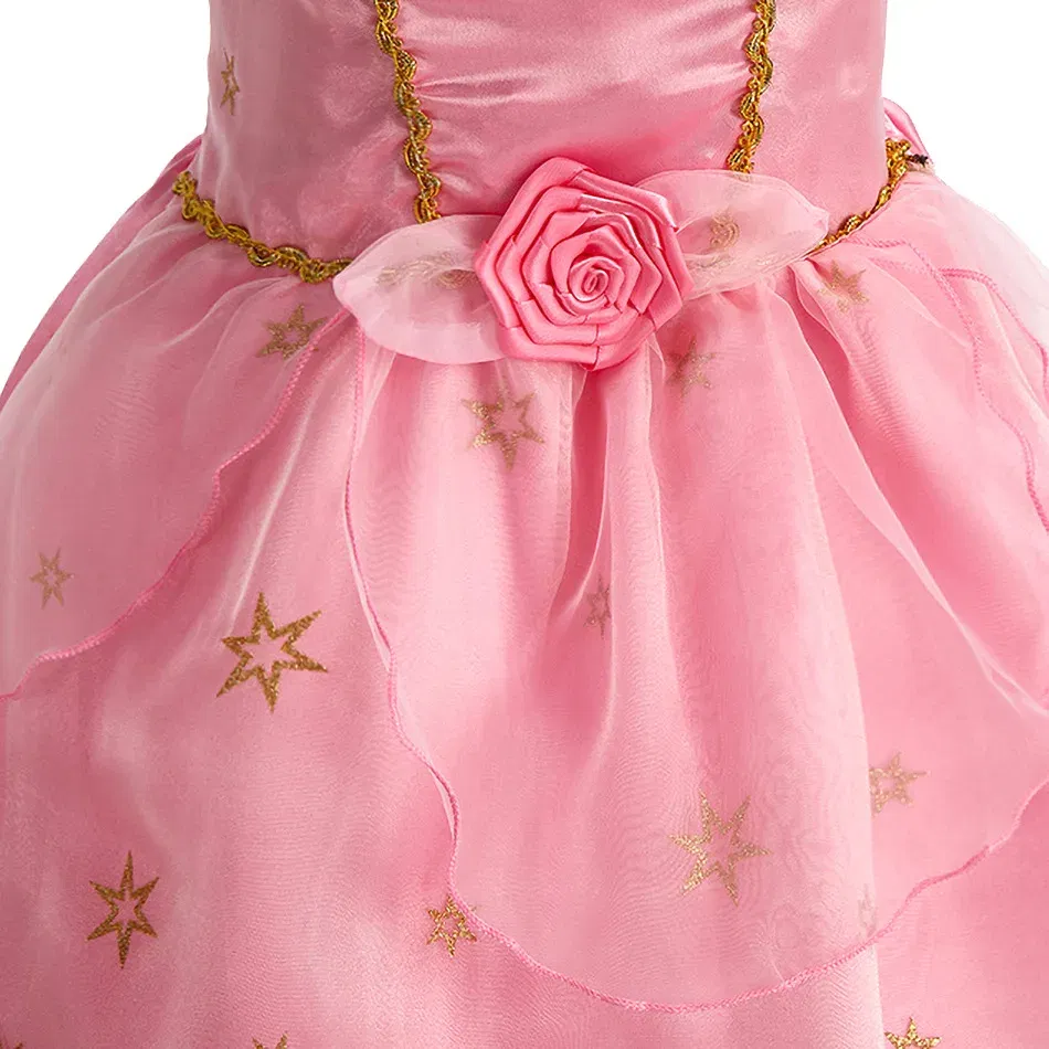 Color: Beige, Kid Size: 12 - Children Halloween Disguise Aurora Cinderella Disney Princess Costume Festival Dress up Kids Girls Sleeping Beauty Frock 1-12Yrs