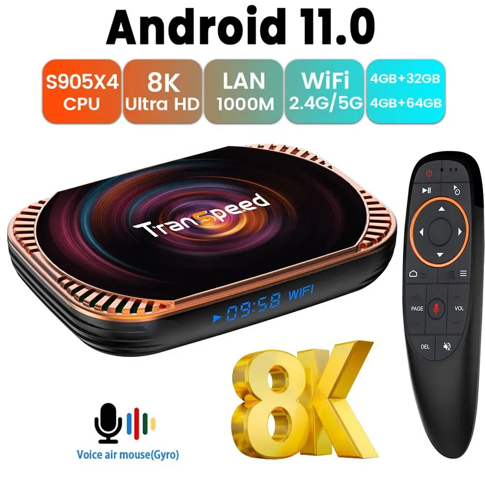 Color: pink - Transpeed Android 11 Amlogic S905X4 TV Box Dual WiFi 32G 64GB BT4.0 4K 8K 3D 1000M Fast TV Receiver Media Player Set Top Box
