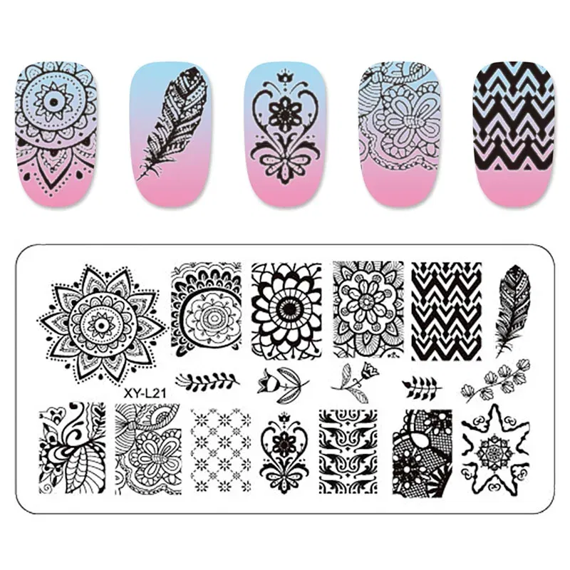 Color: Blue - Kimcci Nail Stamping Plates Flamingo Nail Template Mandala Maple Leaf Stamp Nail Art Stamp Image Template Manicure Stencil Tools