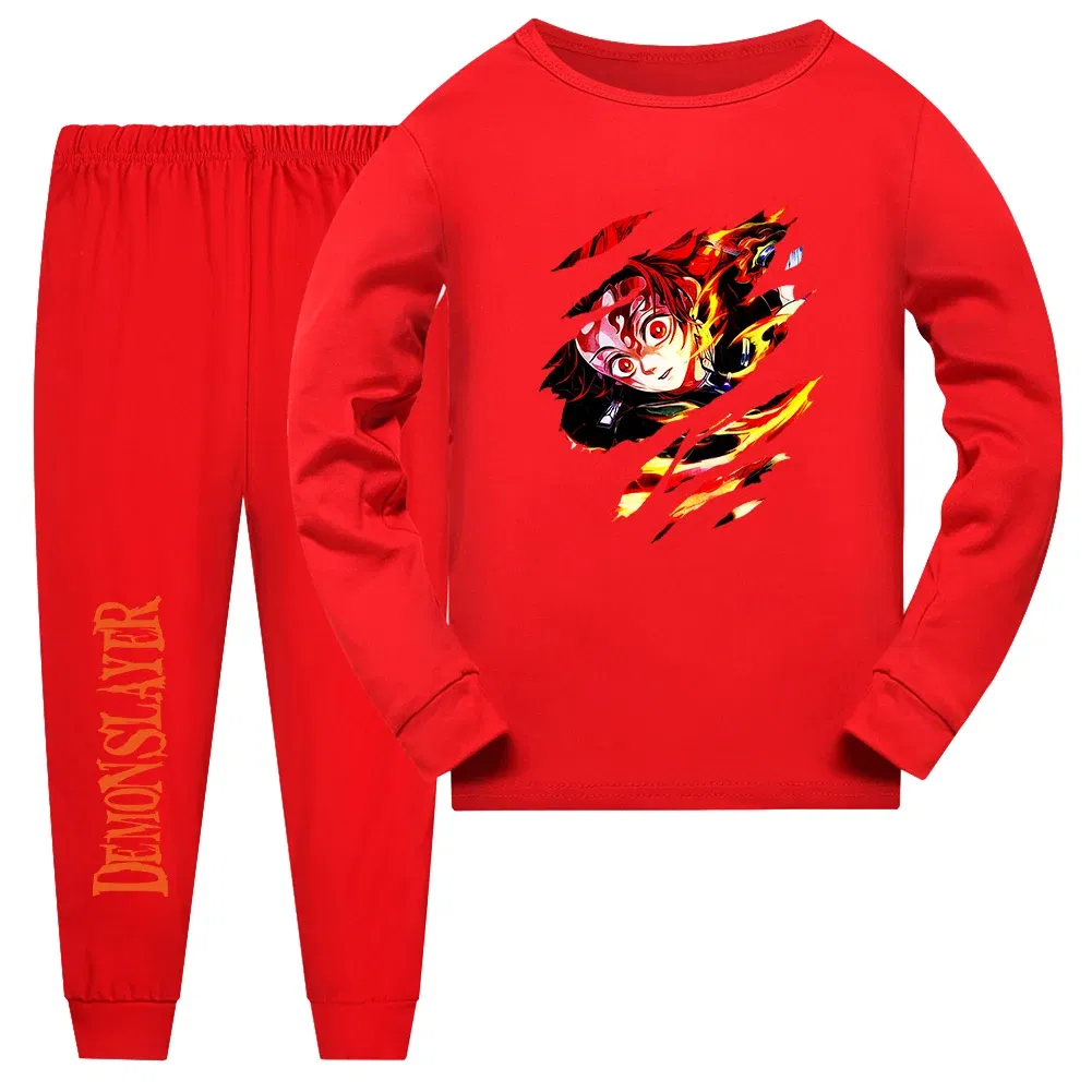 Color: black, Kid Size: 12 - Demon Slayer Sleepwear Kamado Tanjirou Kamado Nezuko Agatsuma Zenitsu Children's Homewear Suit Long-sleeve Two-piece Pajamas Set