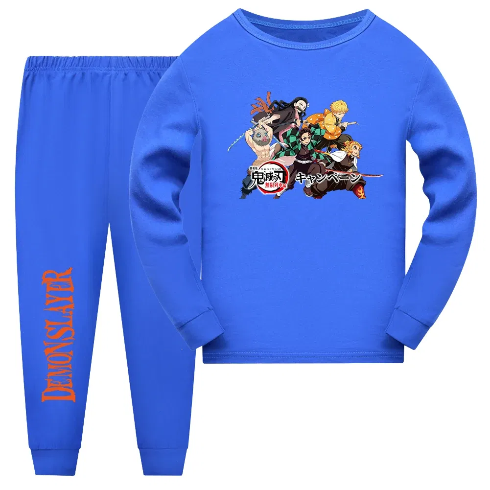 Color: black, Kid Size: 12 - Demon Slayer Sleepwear Kamado Tanjirou Kamado Nezuko Agatsuma Zenitsu Children's Homewear Suit Long-sleeve Two-piece Pajamas Set