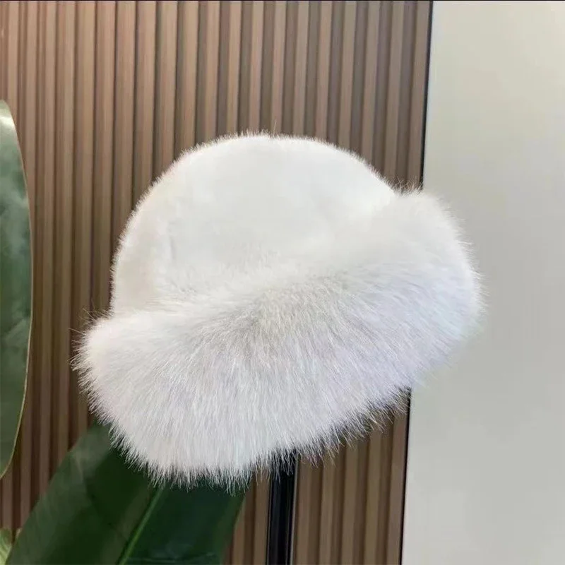 Color: green, Hat Size: One Size - 2024 New Women's Fashion Fur Cap Fur Hat Fur Autumn Winter Hats Mongolian Hat Brimless Plush Fluffy Skiing Riding Warm Caps