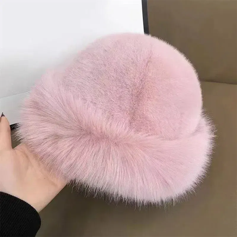 Color: green, Hat Size: One Size - 2024 New Women's Fashion Fur Cap Fur Hat Fur Autumn Winter Hats Mongolian Hat Brimless Plush Fluffy Skiing Riding Warm Caps
