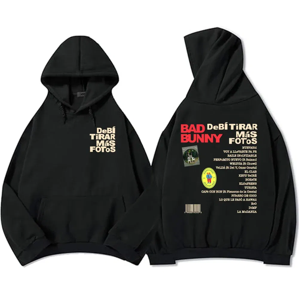 Color: Red, Size: M - Unisex Streetwear Bad Bunny DTMF Hoodies 2025 New Album Deb? Tirar Más Fotos Printing Sweatshirts Winter Comfortable Male Hoodie