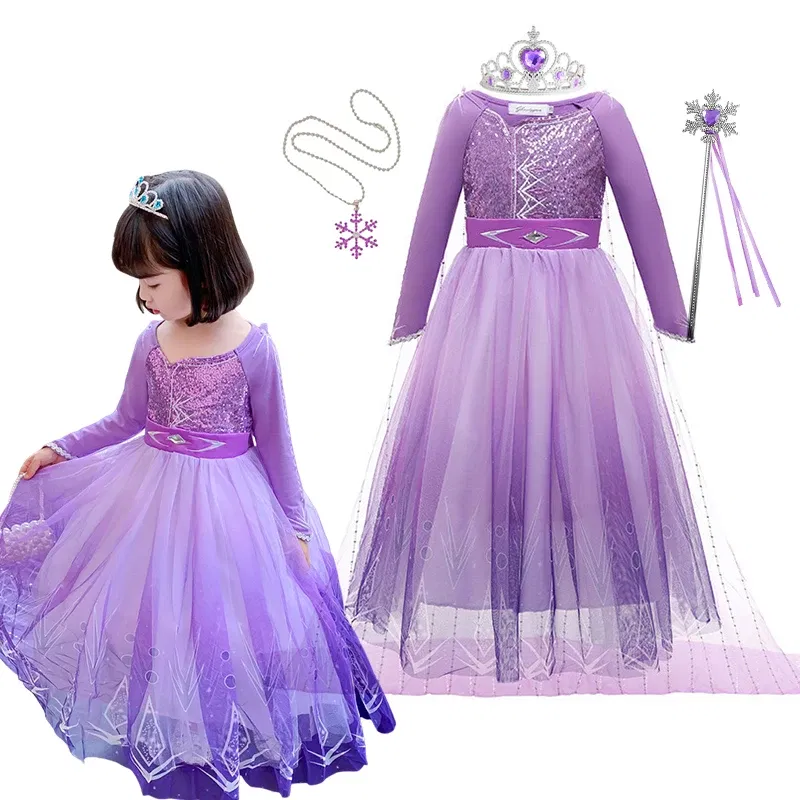 Kid Size: 5, Color: Pink - Disney Frozen Anna Elsa Girls Princess Dresses Mesh Sequin Dress Kids Cosplay Snow Queen Costumes Carnival Birthday Party Gowns