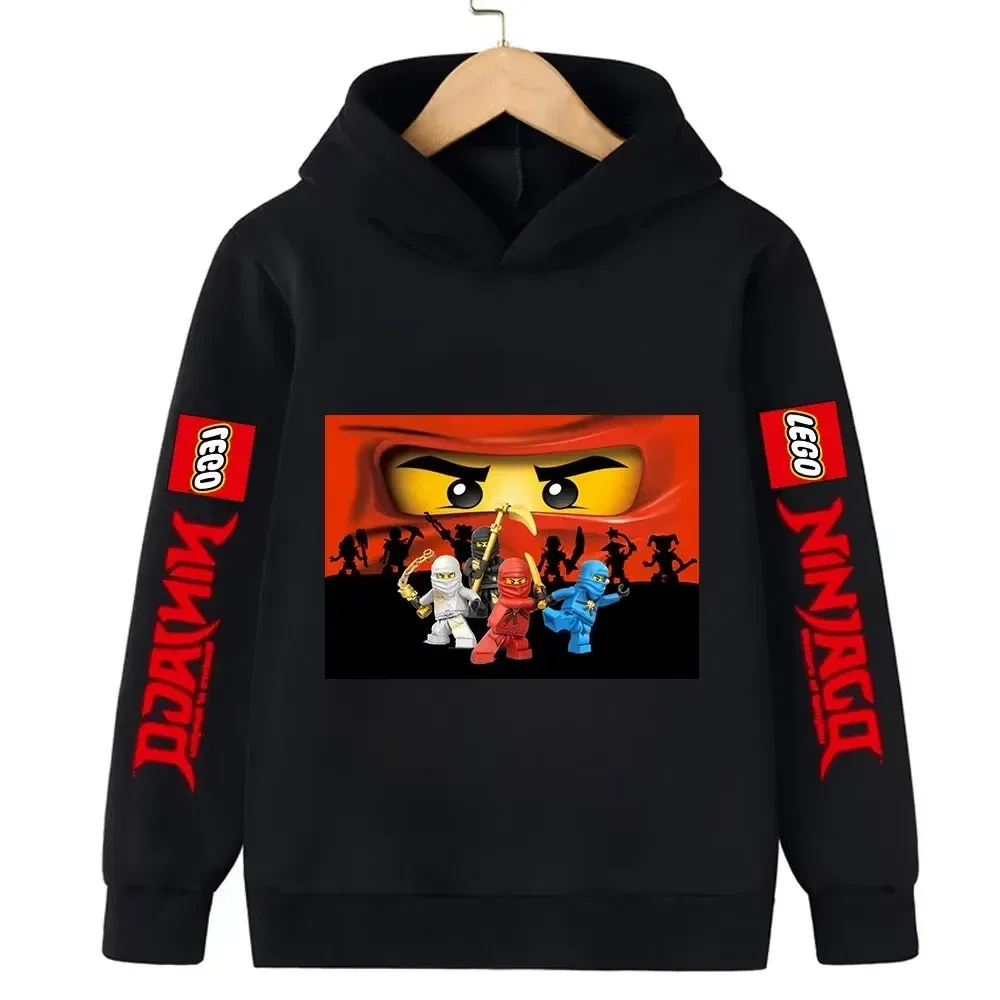 Color: black, Kid Size: 3M - Lego Phantom Ninja Cartoon Children's Hooded Hoodies Casual Sports Sweatshirt 3-13 Year Old Boy Kid Baby Girls Clothes Pullover