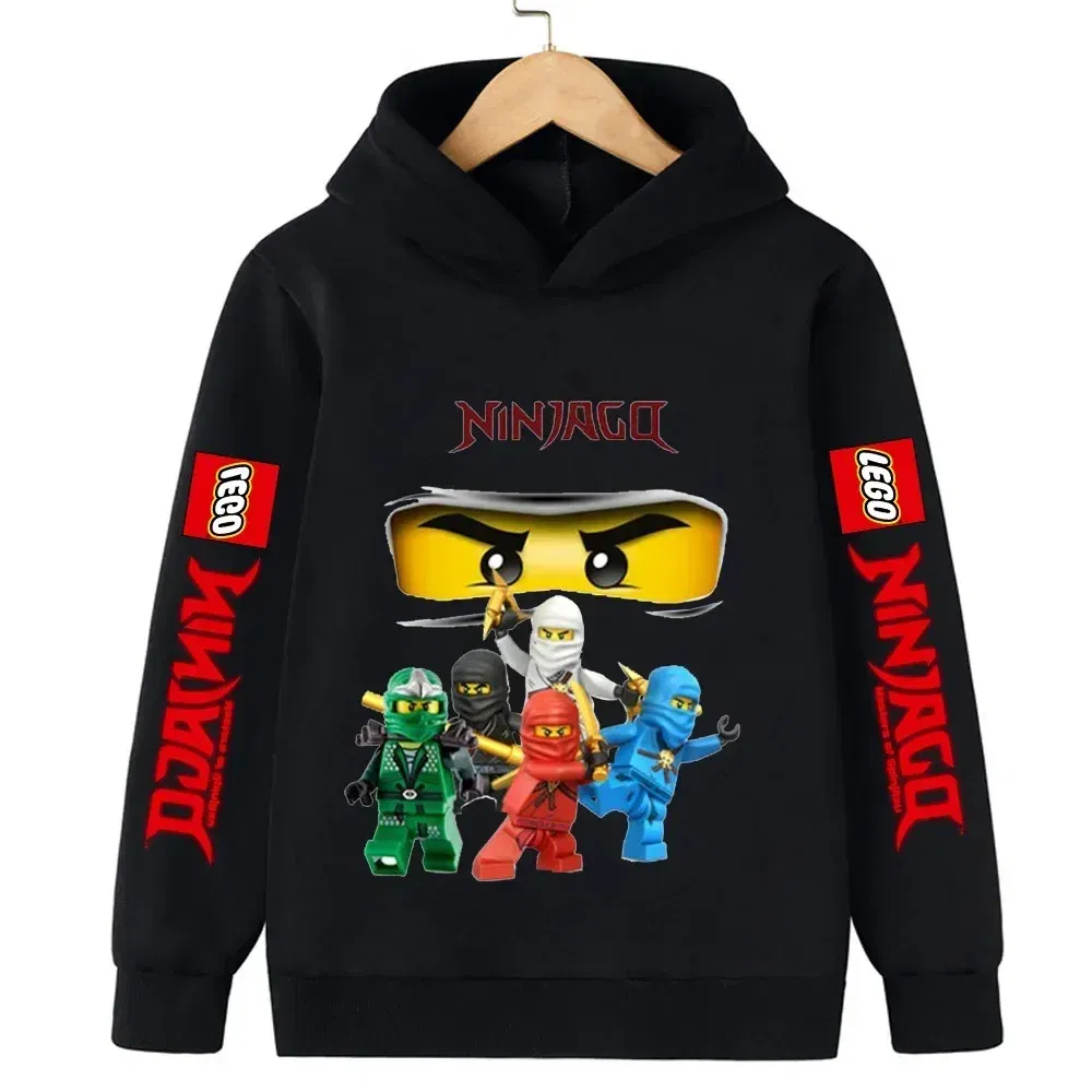 Color: black, Kid Size: 3M - Lego Phantom Ninja Cartoon Children's Hooded Hoodies Casual Sports Sweatshirt 3-13 Year Old Boy Kid Baby Girls Clothes Pullover
