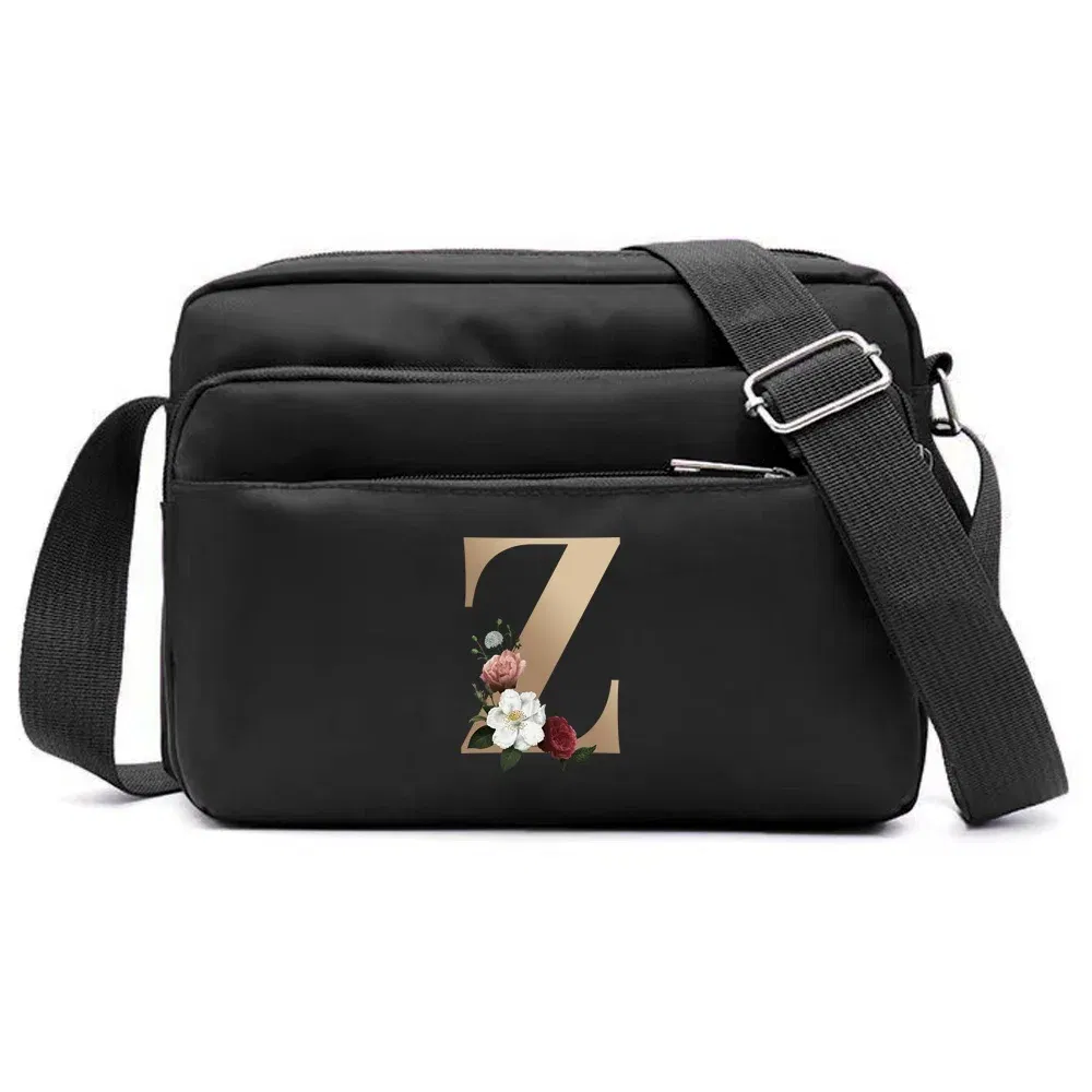 Color: Dark Khaki - New Fashion Multi-layer Travel Leisure Simple Storage Bag Black Gold Letter Series Printing Pattern One Shoulder Crossbody Bag