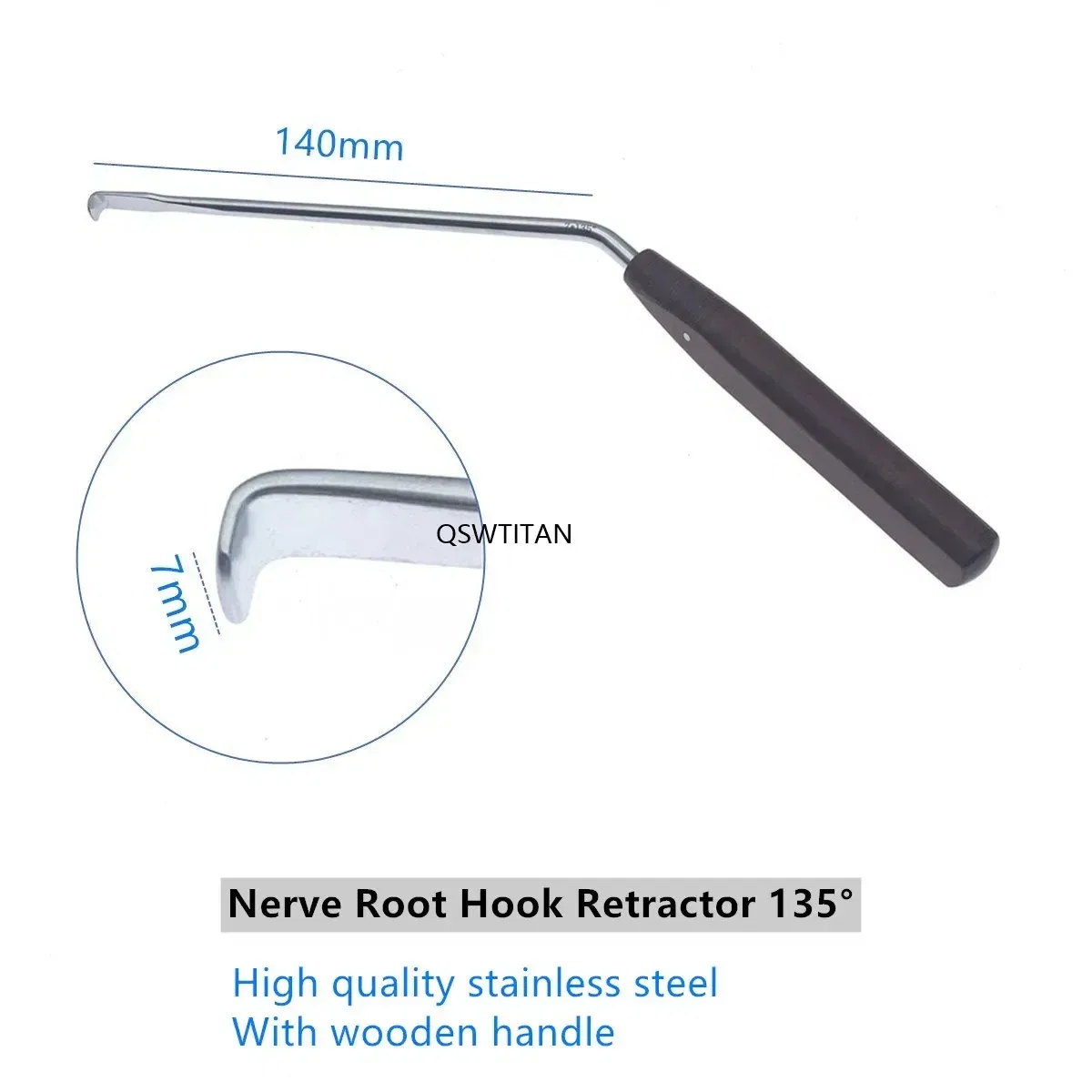 Color: Blue - Nerve Root Hook Retractor with wooden handle brain Bone Retractor Stainless Steel nerve pull hook
