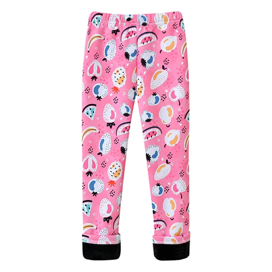Color: Beige, Size: 68 - Girls Warm Plush Long Pants for Autumn Spring Cartoon Butterfly Striped Soft Cozy Leggings Fleece-Lined Bottoms Kids Casual Wear