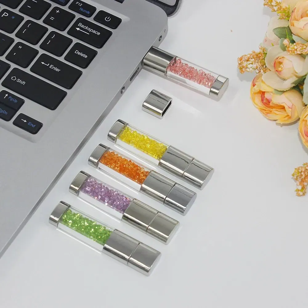 Capacity: 64GB, Color: Blue - JASTER Crystal Meatal USB Flash Drive 64GB Creative Gifts Pen Drive 32GB Real Capacity Memory Stick 16GB Red Pink Blue Pendrive