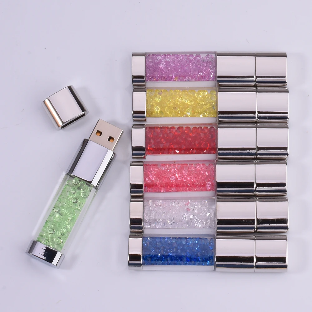 Capacity: 64GB, Color: Blue - JASTER Crystal Meatal USB Flash Drive 64GB Creative Gifts Pen Drive 32GB Real Capacity Memory Stick 16GB Red Pink Blue Pendrive
