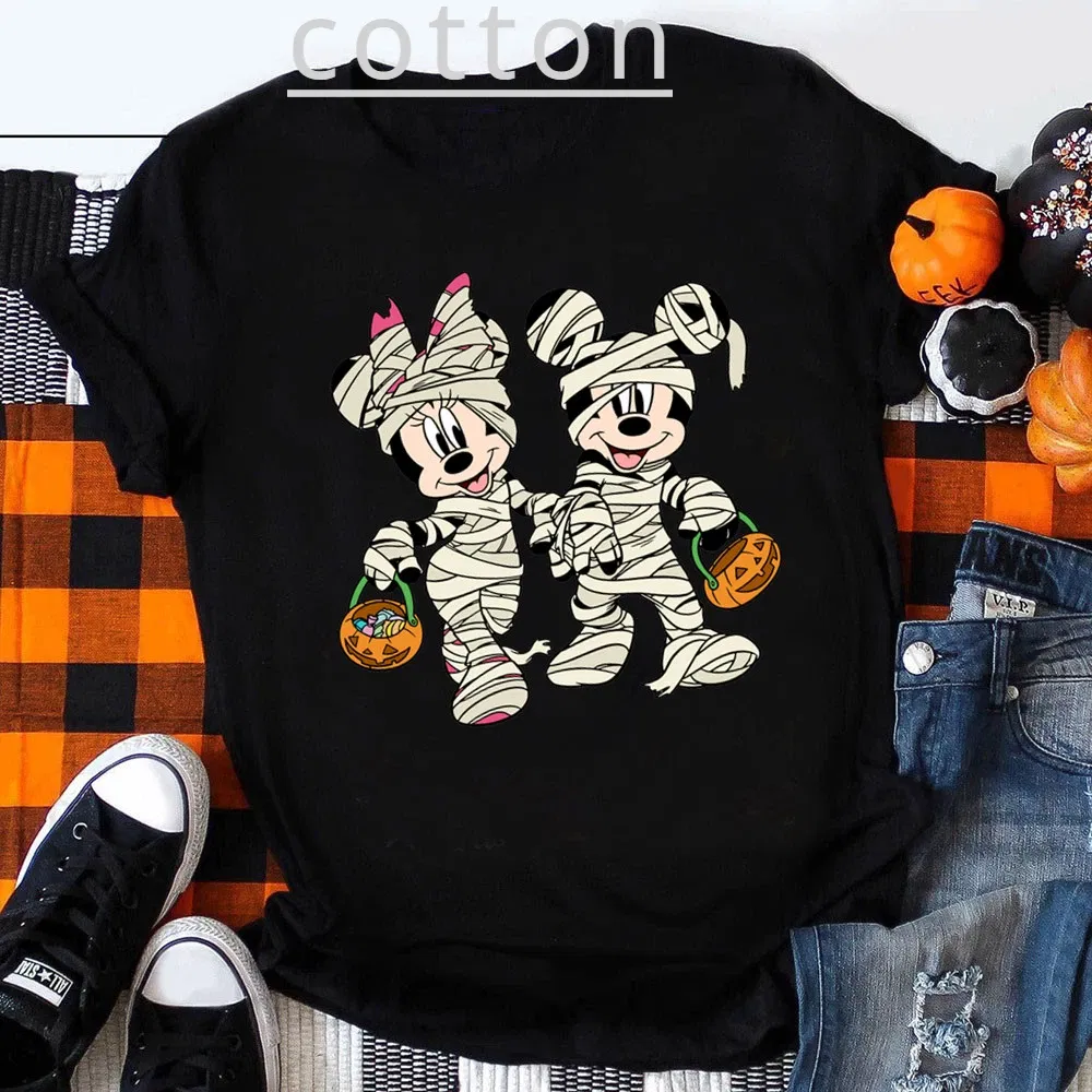 Color: PURPLE, Kid Size: 7 - Funny Mickey Minnie Mummy Print Disney Children Cotton T Shirts Trick Treat Fashion Halloween Cute Kid Clothes Girls Streetwear