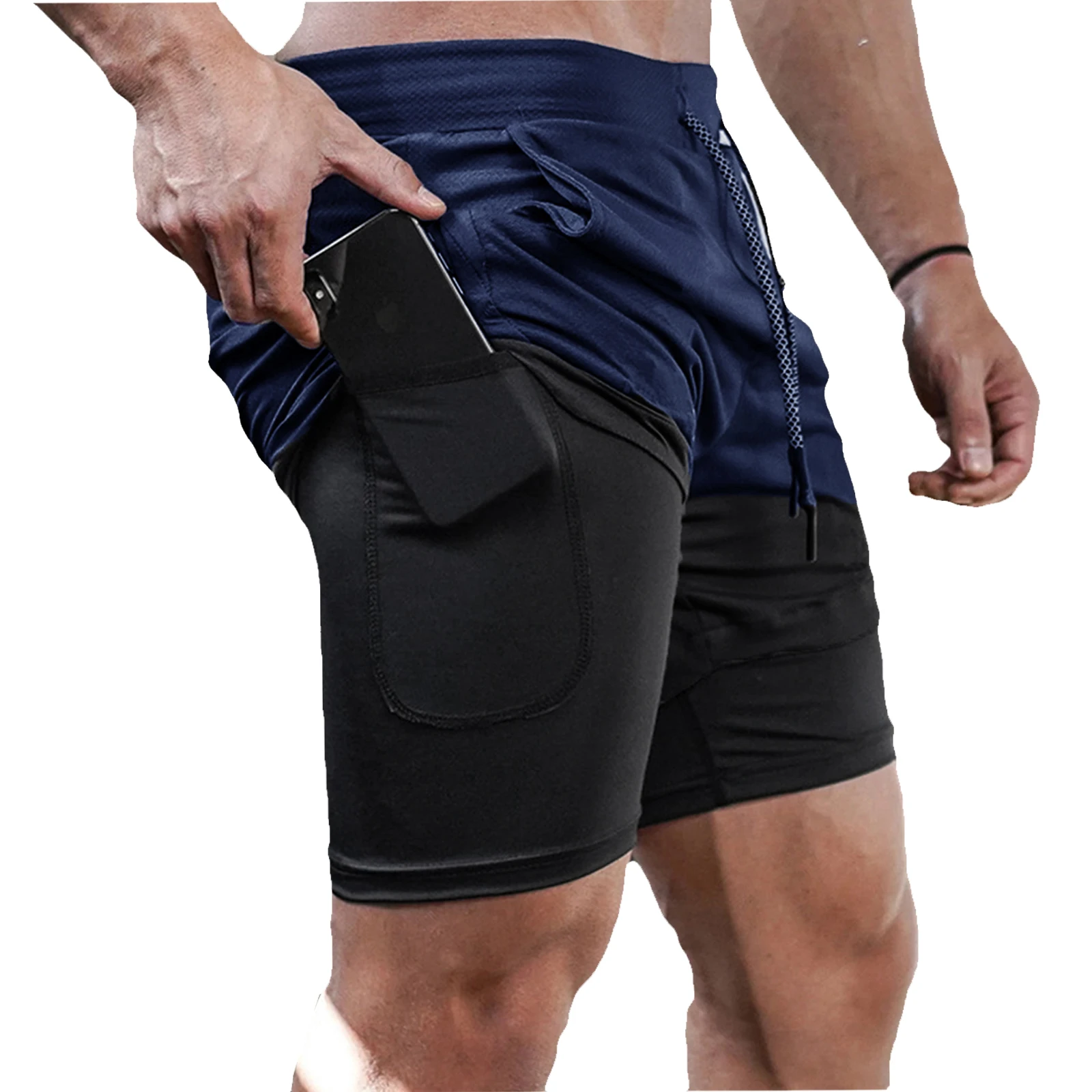 Color: Blue, Size: XL - Men's Double Layer Fitness Shorts Drawstring Mesh Lining Elastic Waist Breathable Quick Dry to Beach Pool Summer Male