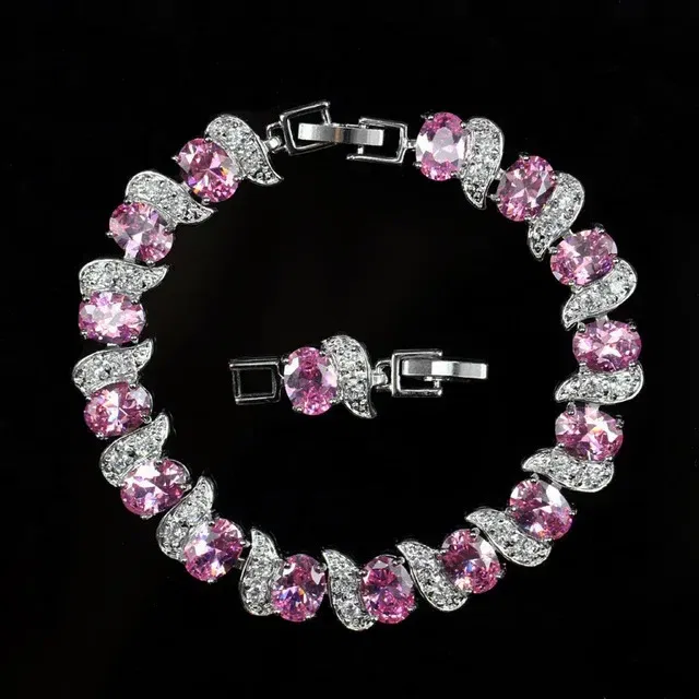 Metal Color: Vermeil - Fashion Exquisite Color Crystal Inlaid Ladies Charm Bracelet Engagement Wedding Jewelry