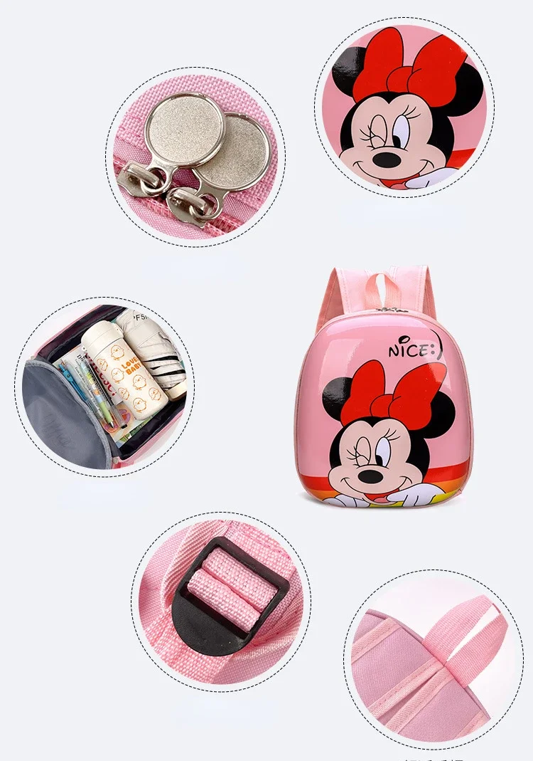 Color: Beige - Disney New Cartoon Backpack Mickey Mouse Frozen Kids Cute Hard Shell Waterproof High Capacity School Bag Girl Gift
