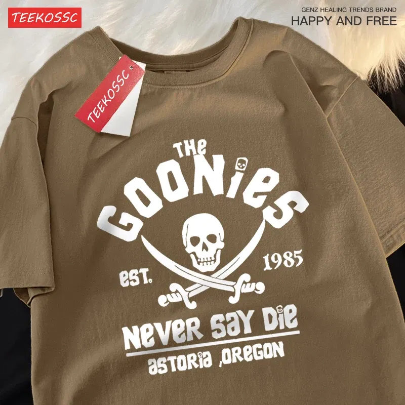 Color: army green, Size: S - The Goonies Never Say Die T Shirts Men Women Comfortable Crewneck Tshirt Breathable Cotton T Shirts Street Loose Couple Clothing