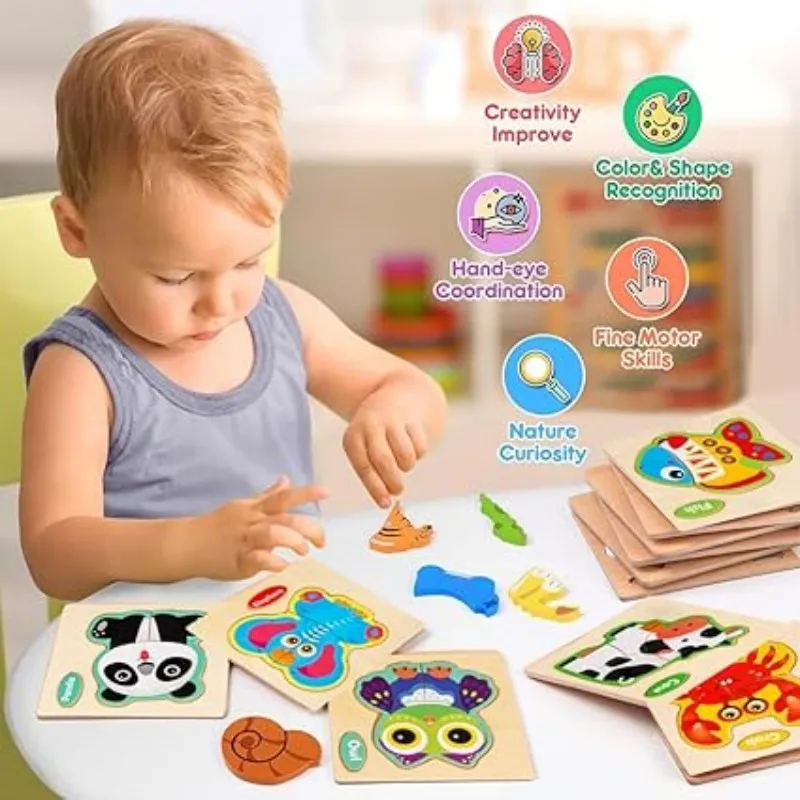 Color: WHITE, Ships From: CHINA - Wooden Puzzle Jigsaw Toys For Children Wood 3d Cartoon Animal Puzzles Intelligence Kids Early Educational Toys for Children