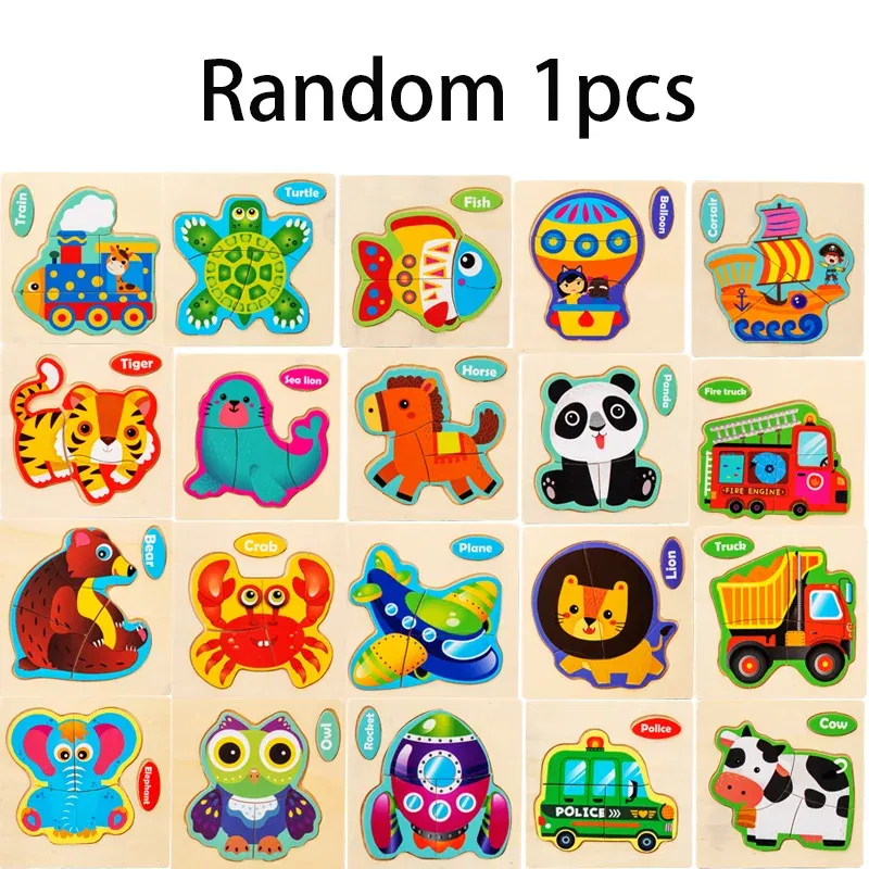 Color: WHITE, Ships From: CHINA - Wooden Puzzle Jigsaw Toys For Children Wood 3d Cartoon Animal Puzzles Intelligence Kids Early Educational Toys for Children