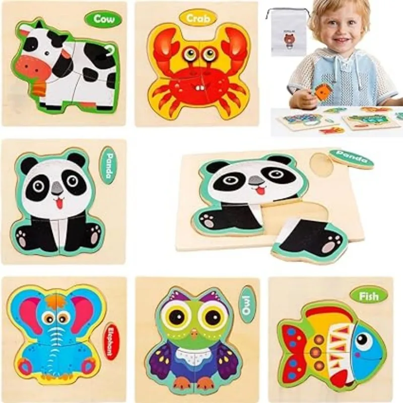 Color: WHITE, Ships From: CHINA - Wooden Puzzle Jigsaw Toys For Children Wood 3d Cartoon Animal Puzzles Intelligence Kids Early Educational Toys for Children