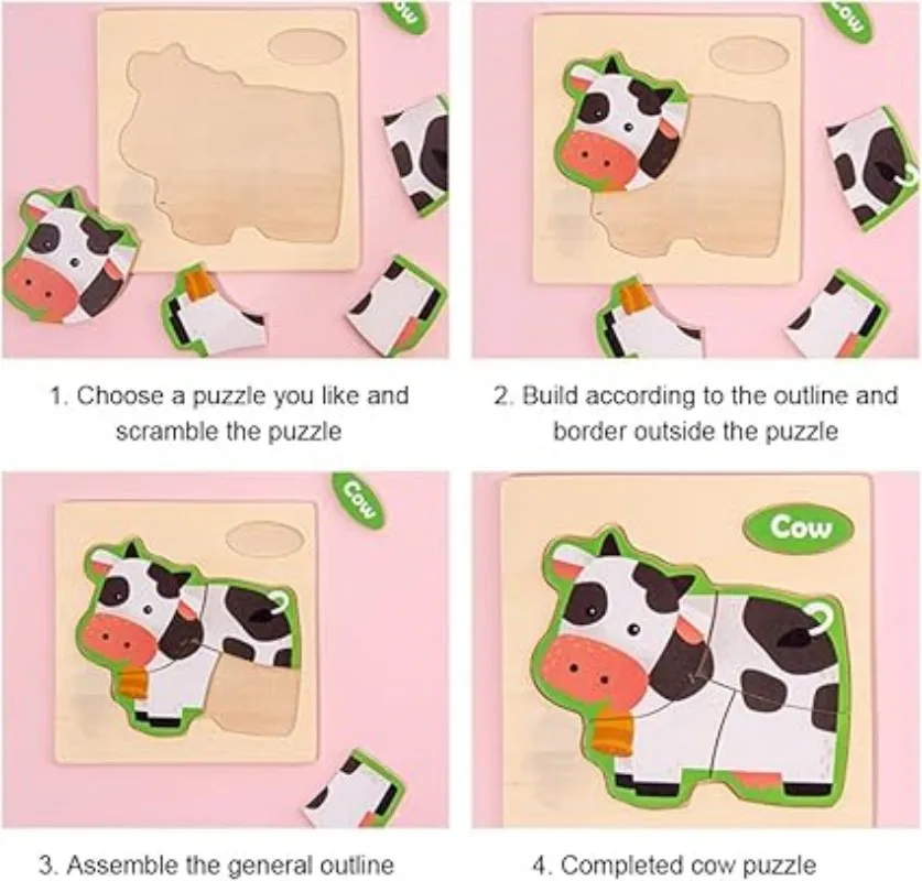 Color: WHITE, Ships From: CHINA - Wooden Puzzle Jigsaw Toys For Children Wood 3d Cartoon Animal Puzzles Intelligence Kids Early Educational Toys for Children